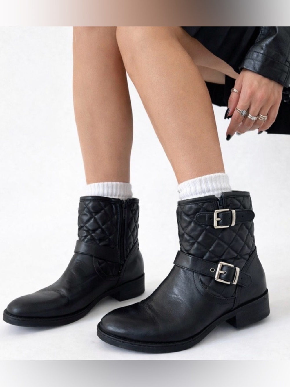 Arturo Chiang Black Leather Moto Biker Ankle Boots Buckle Y2K Goth Grunge 6.5